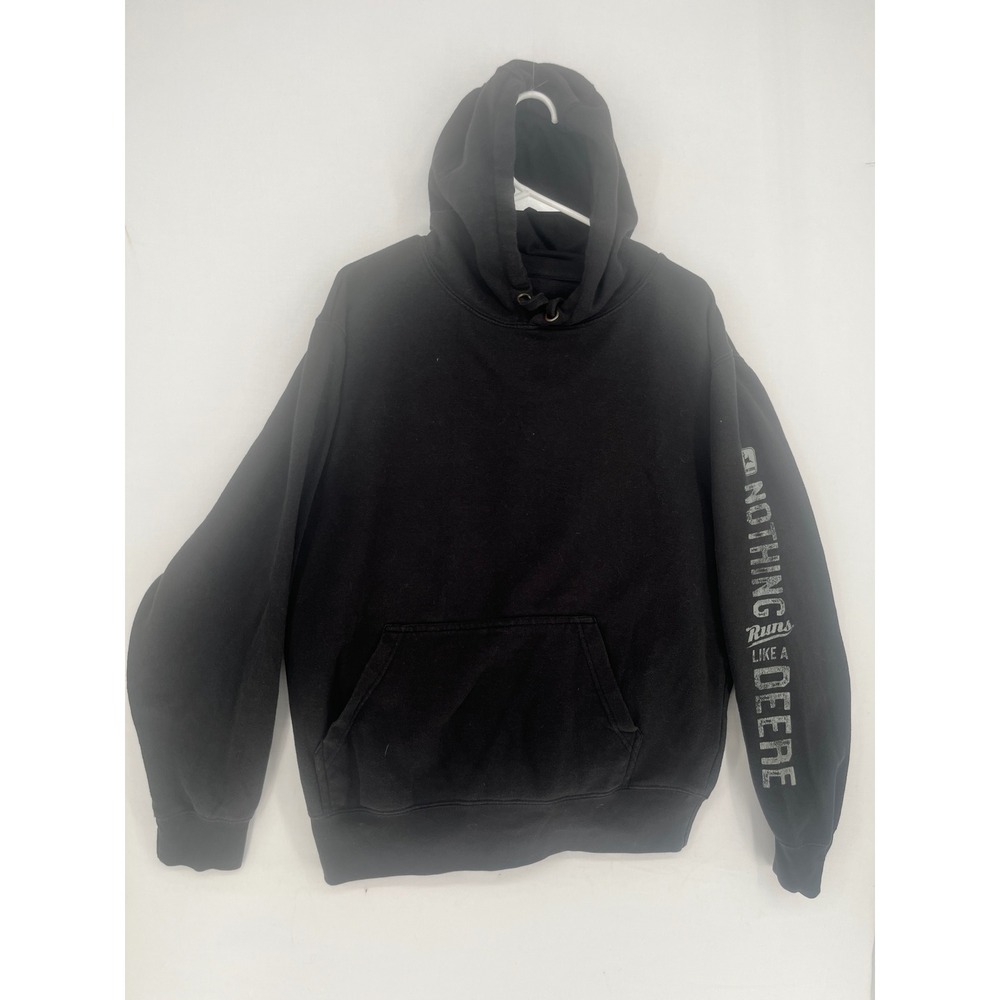 John Deere Hoodie Mens Medium Black Nothing Runs Like A Deere Sleeve Graphic